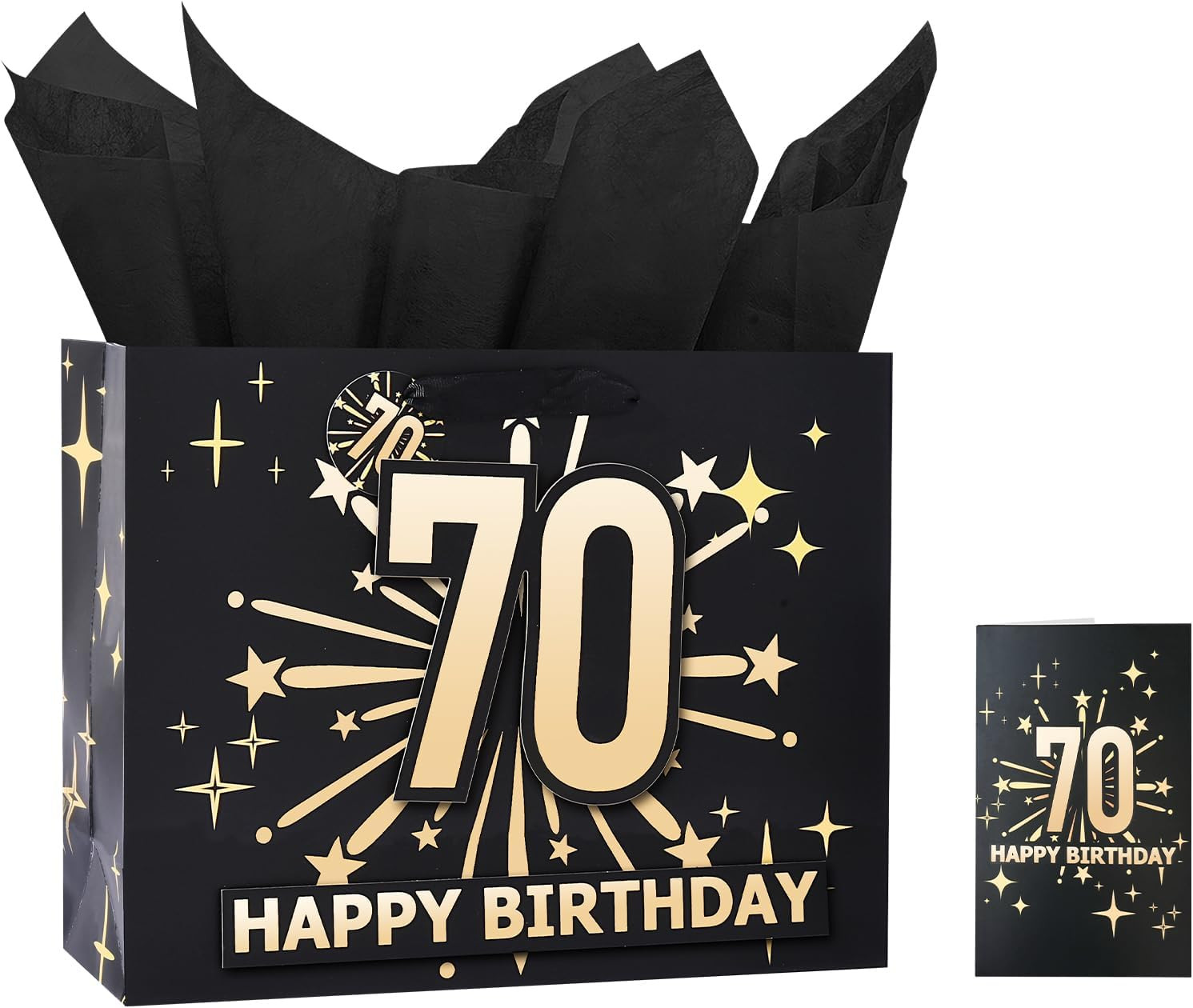 70th Birthday Gift Bag Set with Card & Tissue – 13" Elegant Keepsake Party Bags 