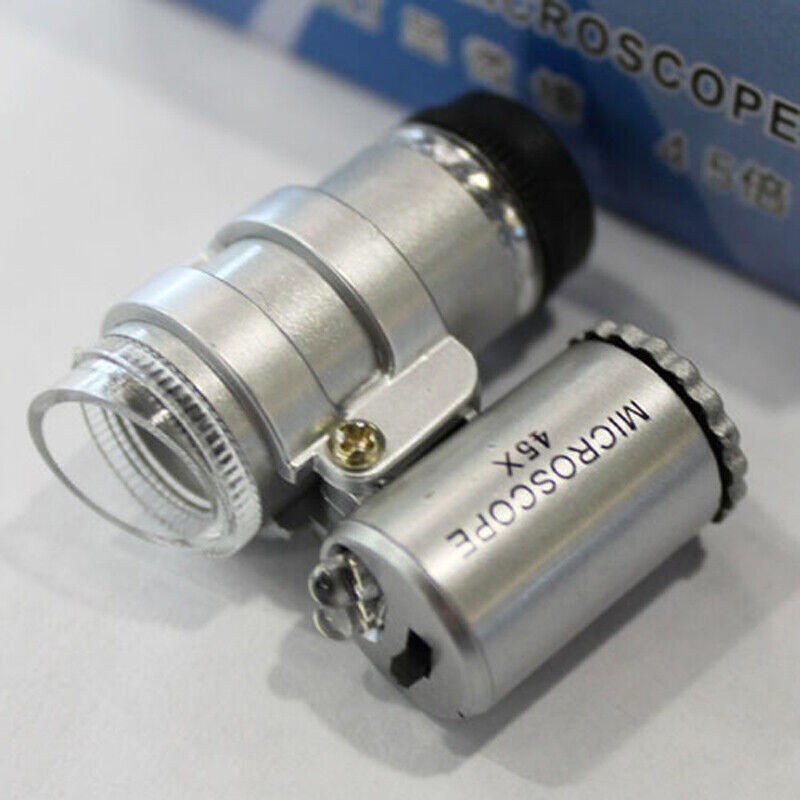 Mini 45X LED UV Light Illuminated Pocket Microscope Loupe Magnifier gemstone