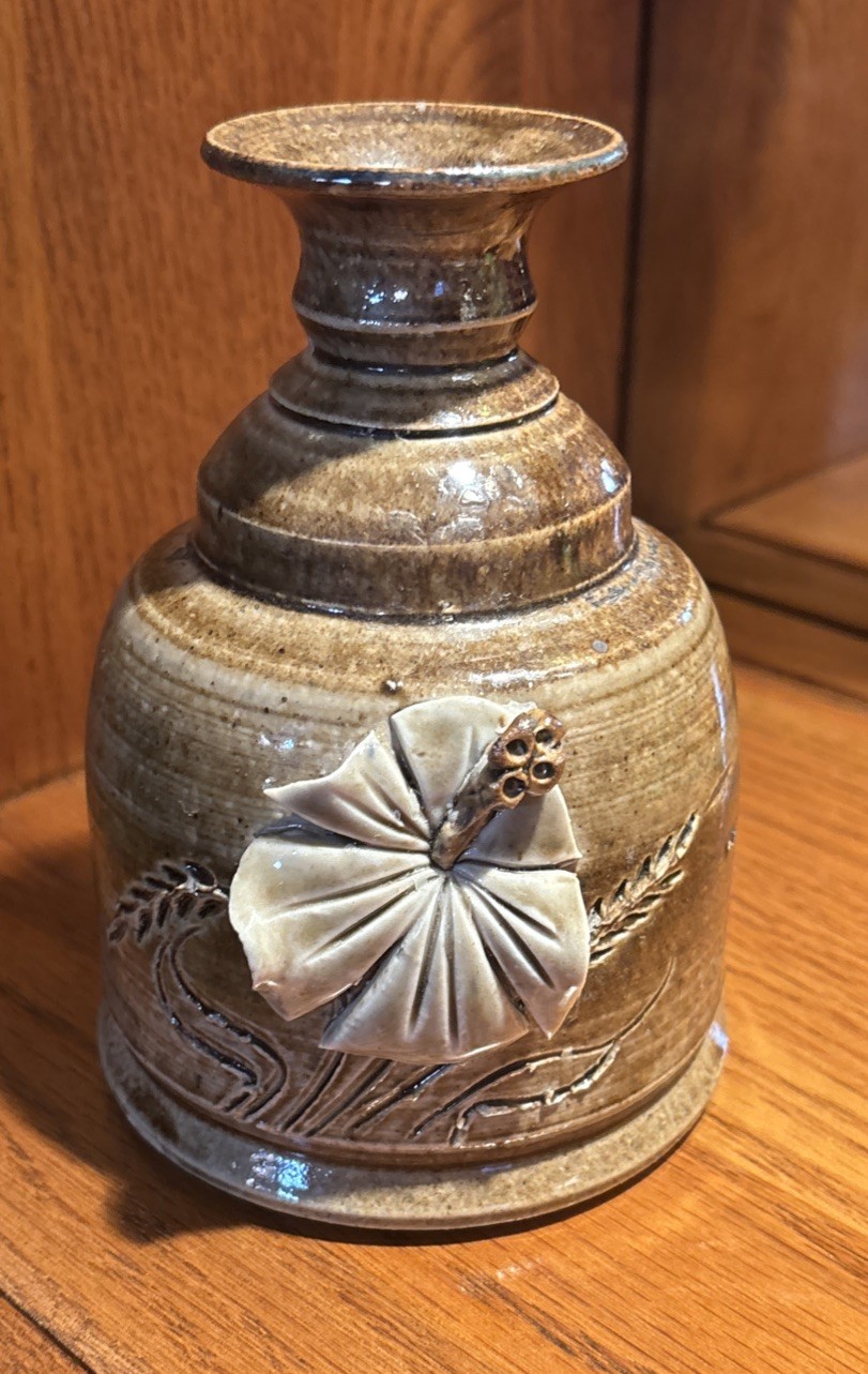 Hand Turned Studio Pottery Oil Burner Lamp w Applied Flowers Boho Retro Design