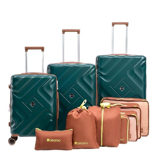 10 piece Luggage Set Expandable Suitcase 22x14x9 Airline Approved DarkGreen
