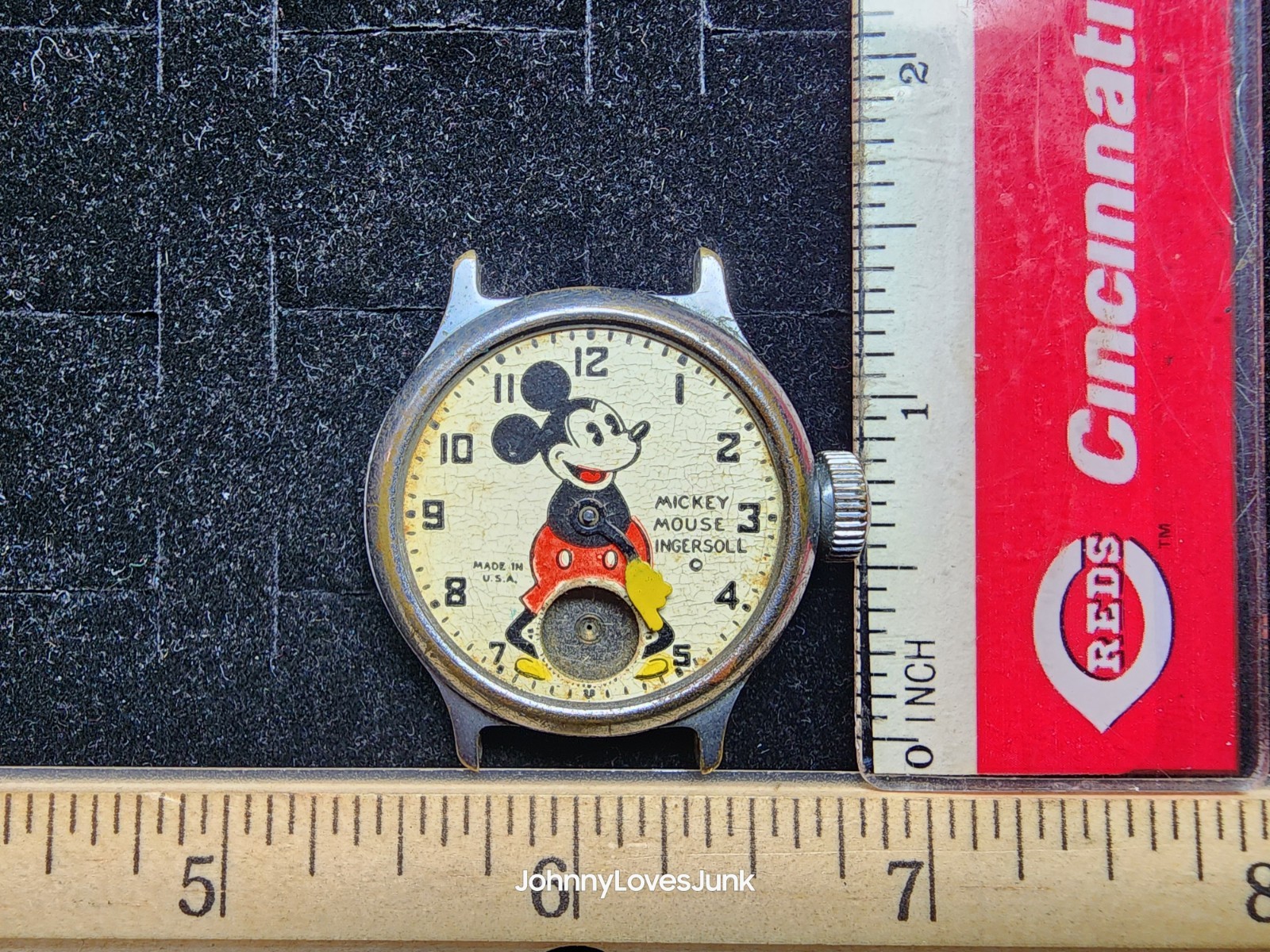 Antique Ingersoll USA Mickey Mouse Watch Wind Up Incomplete Parts/Repair Only