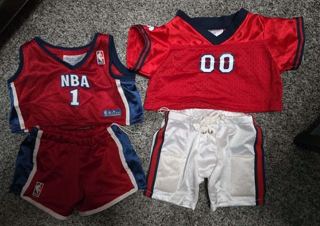 2 Outfits Build A Bear NBA Basketball Uniform Jersey, Shorts & Football Uniform