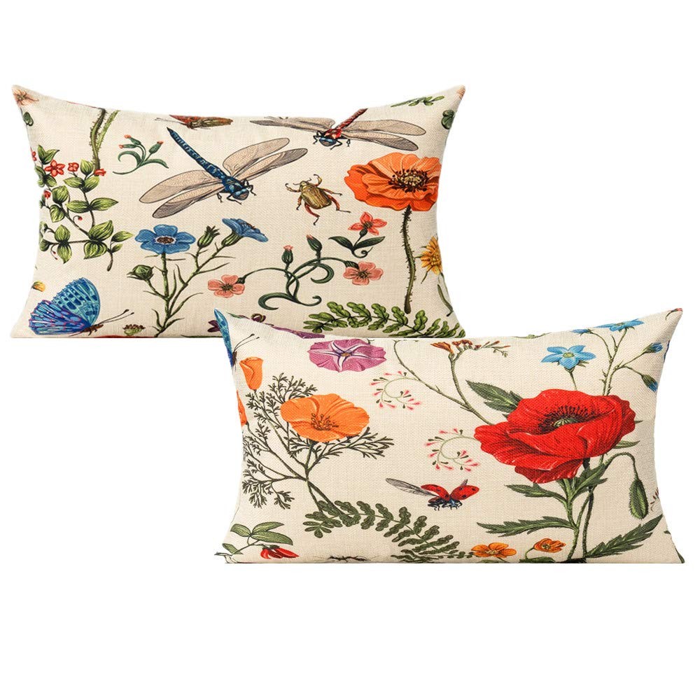 Lumbar 12x20 Throw Pillow Covers Set of 2 Outdoor Summer Spring Garden Flower...