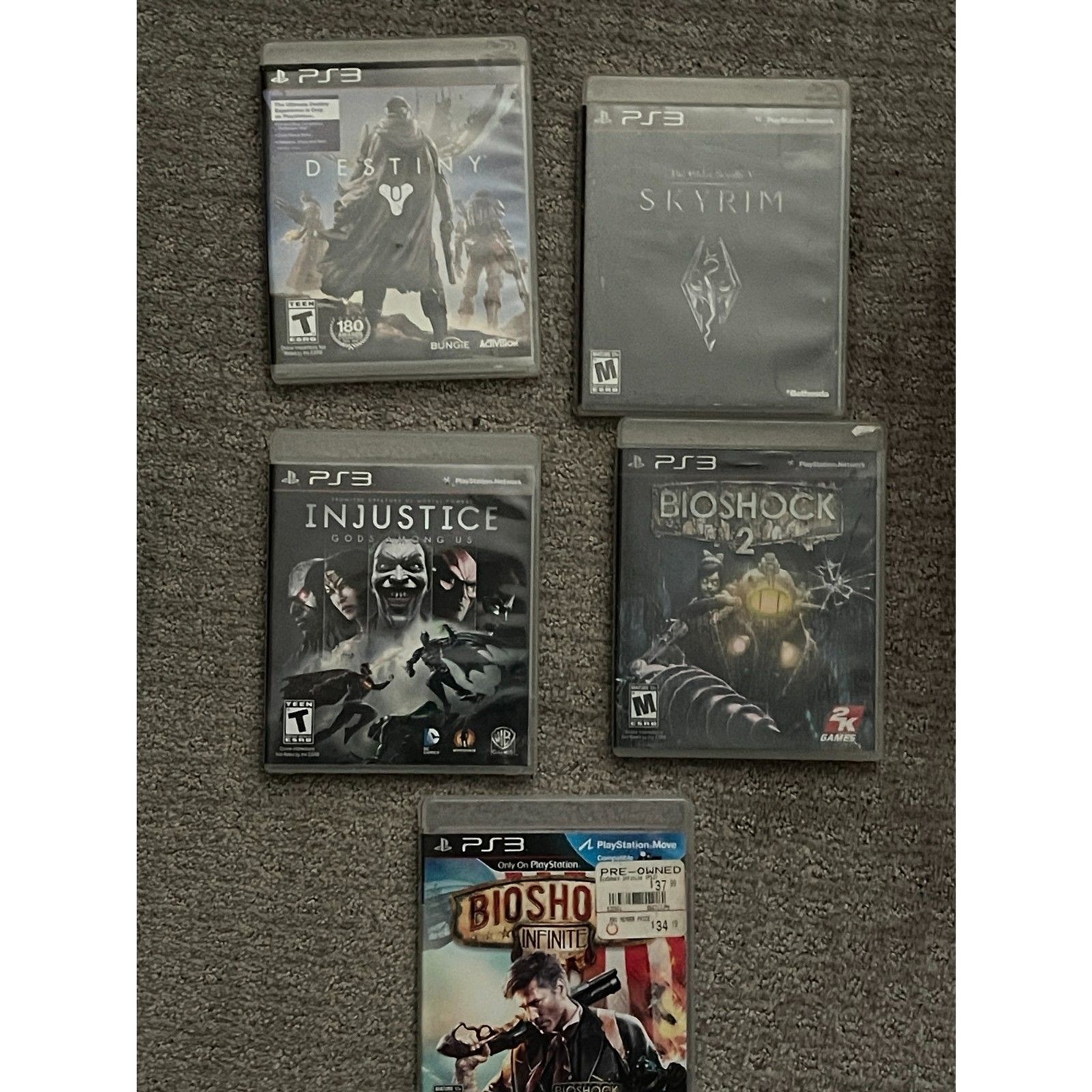 Lot of 5 PS3 Video Games BioShock 1 & 2, Infinite, Destiny, & Injustice *Tested