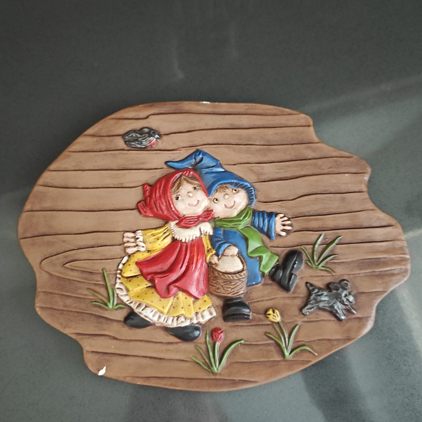 Arnels 1976 Vintage Wall Mount Plaque Handcrafted 2 Kids & Dog Home Decor 