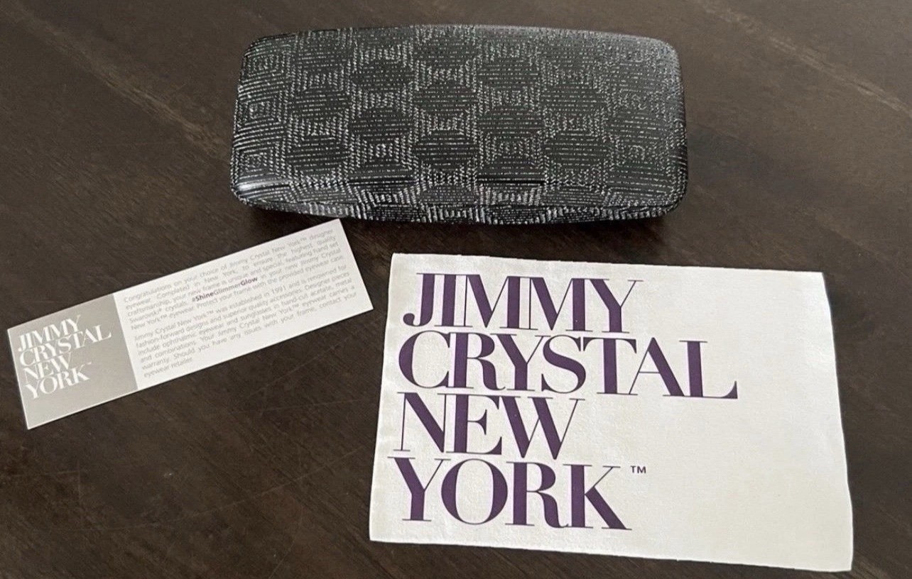 Jimmy Crystal Rhinestone Embossed Black Hard Clamshell Glasses Case & Cloth