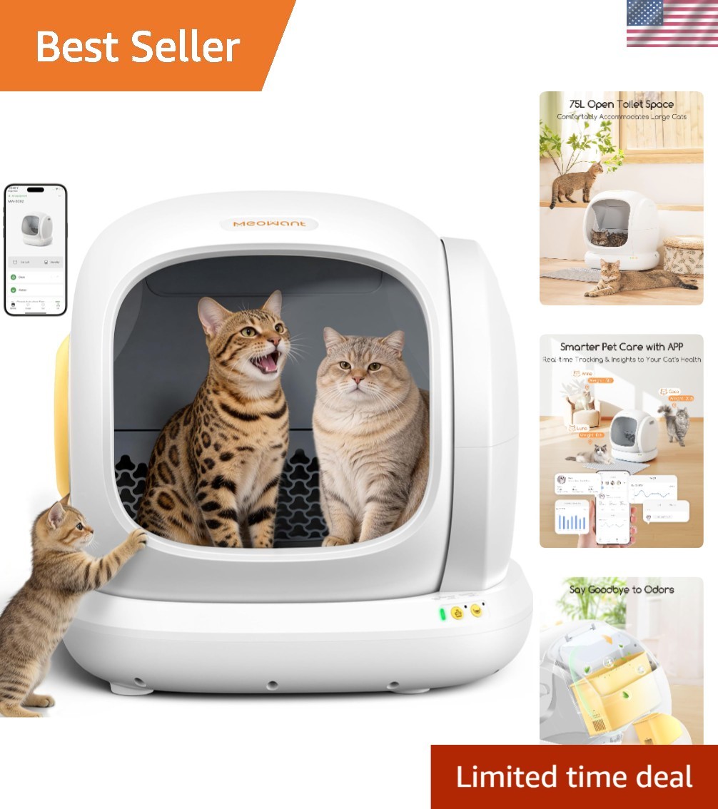 Extra Large 75L Self-Cleaning Cat Litter Box with APP Control & Safety Features