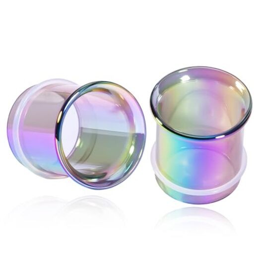  Glass Ear Gauges Plugs and Tunnels Single Flared 8mm(0G) Rainbow