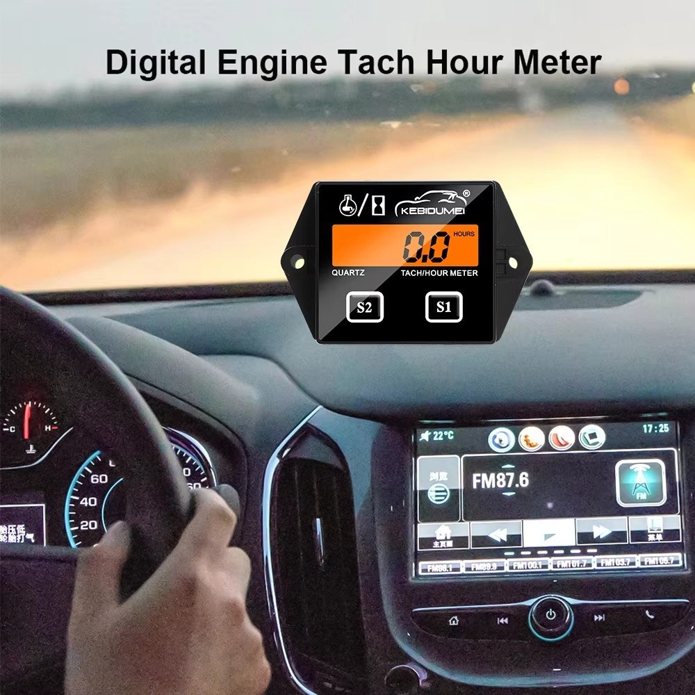 Newest LCD Digital Engine Tach Hour Meter Tachometer Gauge Inductive Display For