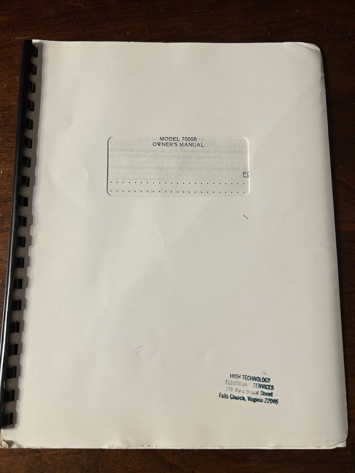 BGW Model 7000B Power Amplifier Amp Owner's Manual Original OEM