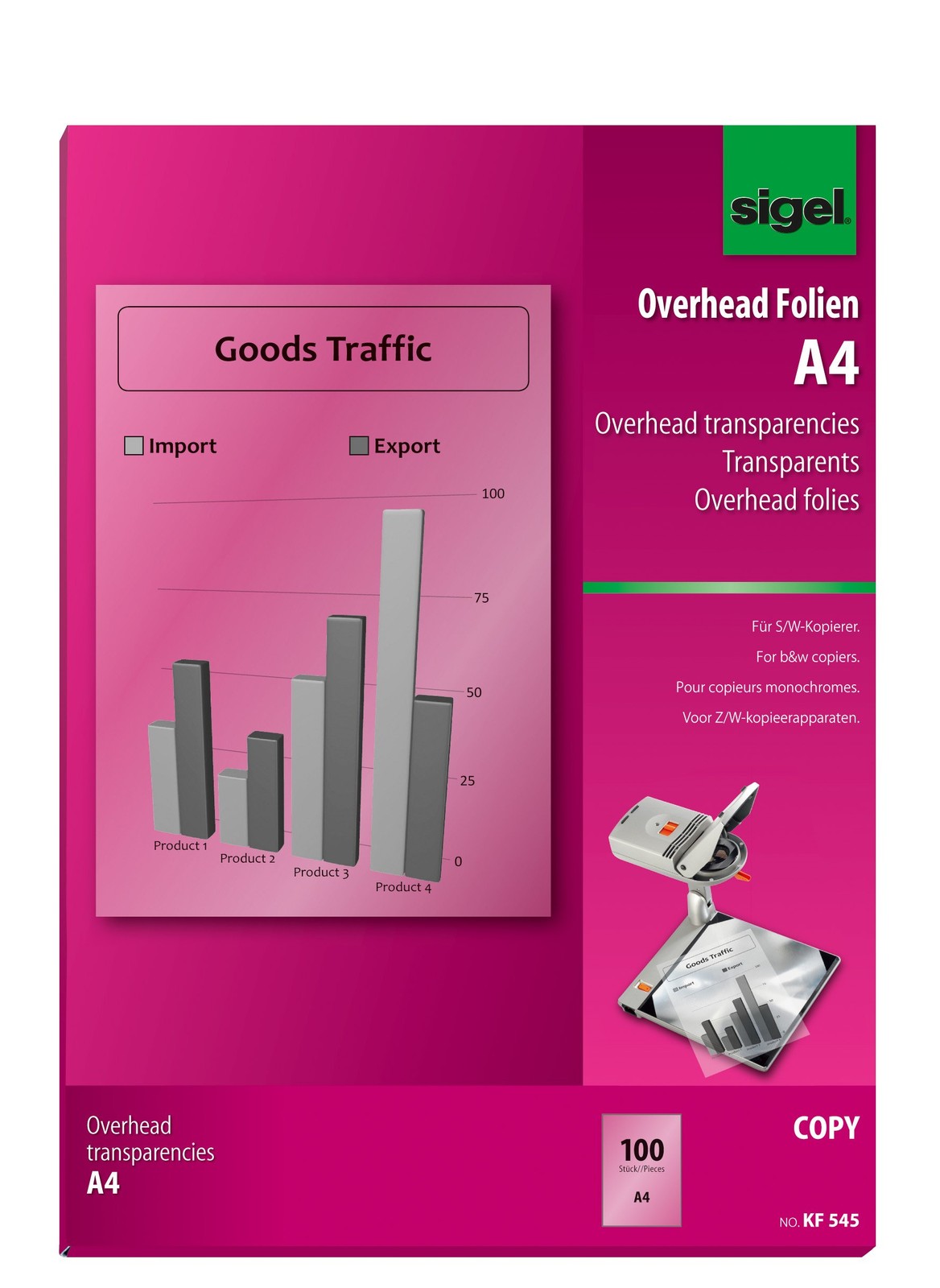 SIGEL KF545 Transparency Film for Copier BandW, clear, auto feed, for double-sid