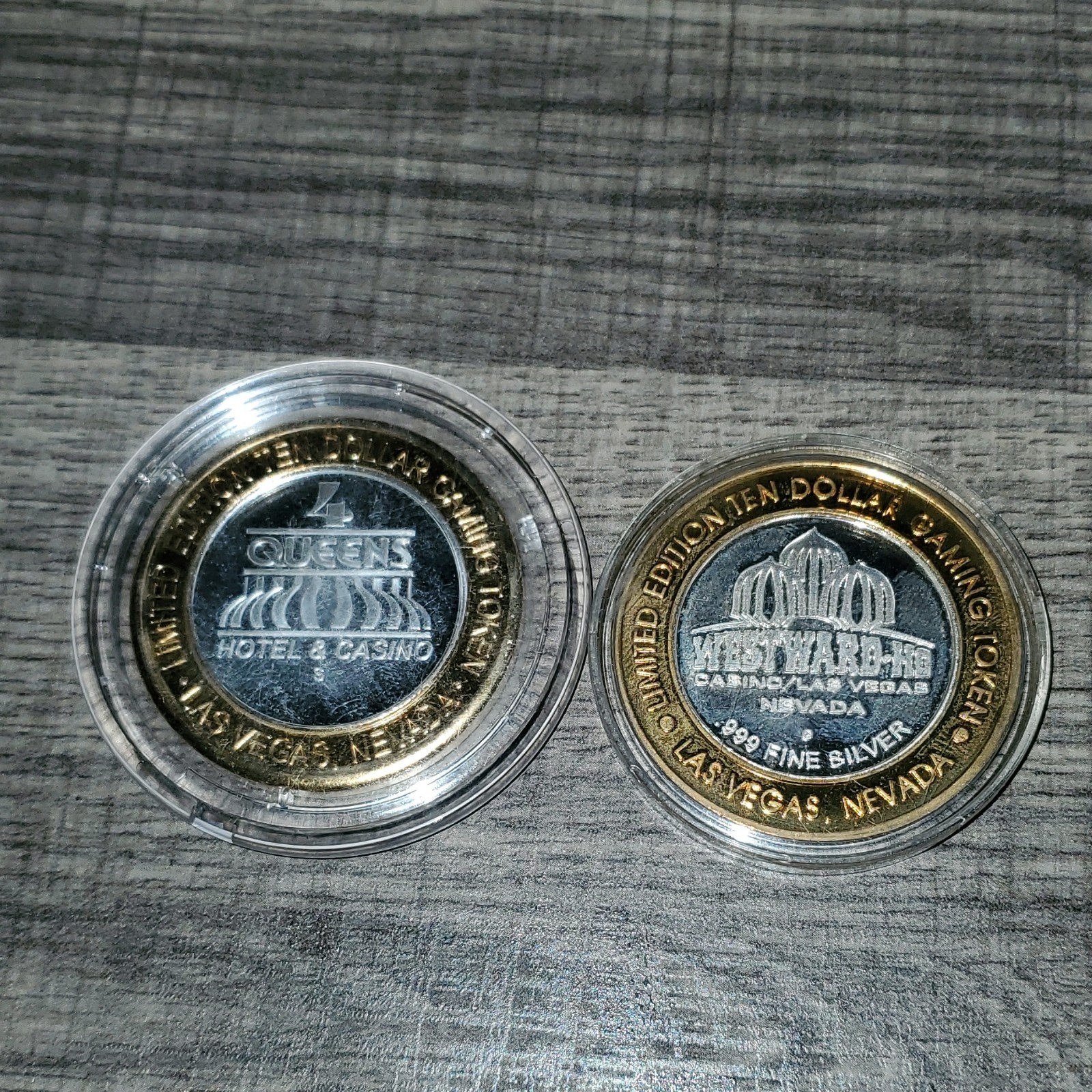 Four Queens & Westward Ho $10 .999 Fine Silver Casino Strike Las Vegas