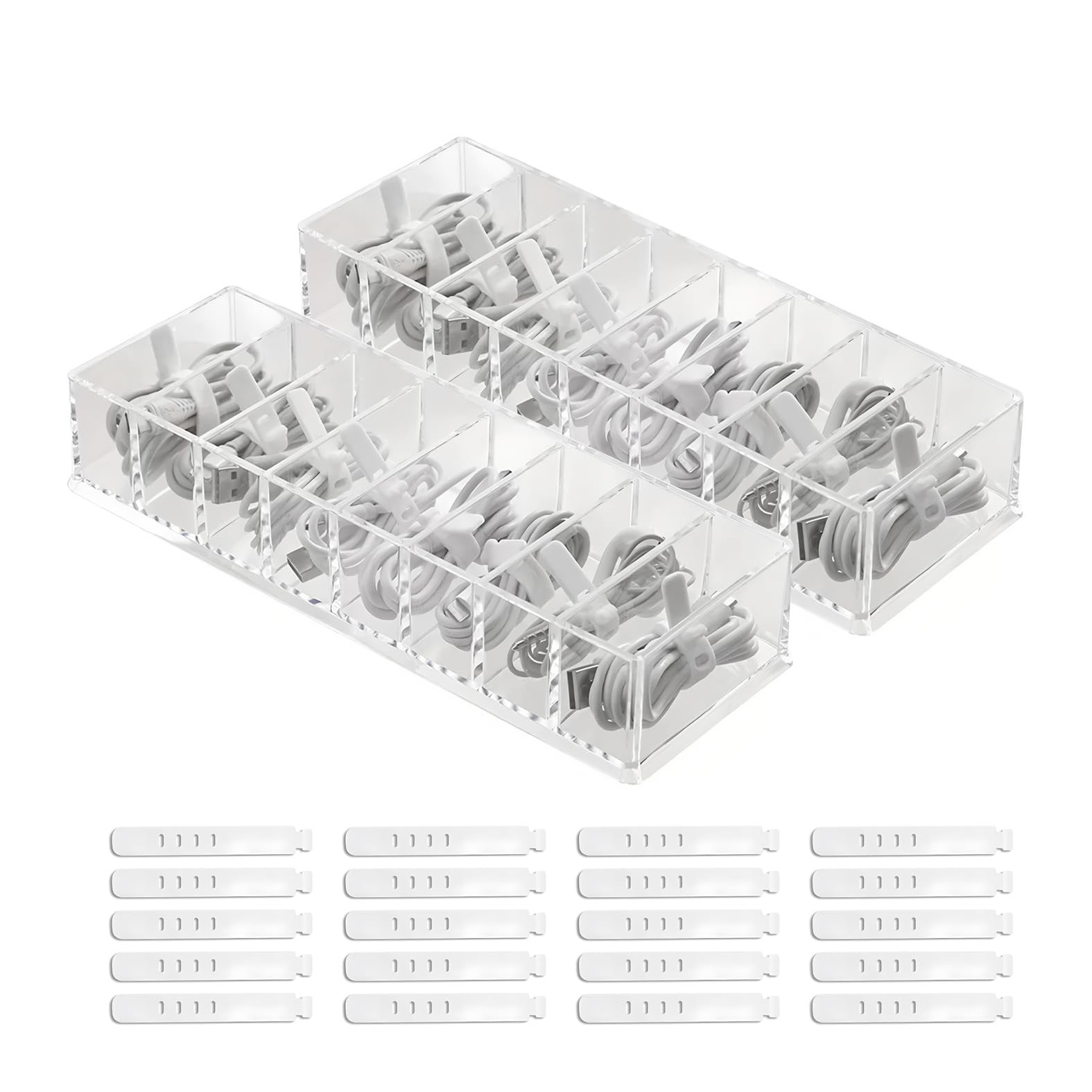 Gin Geomir 2PCS Plastic Cable Cord Organizer Box with 20 Reusable Straps,... 