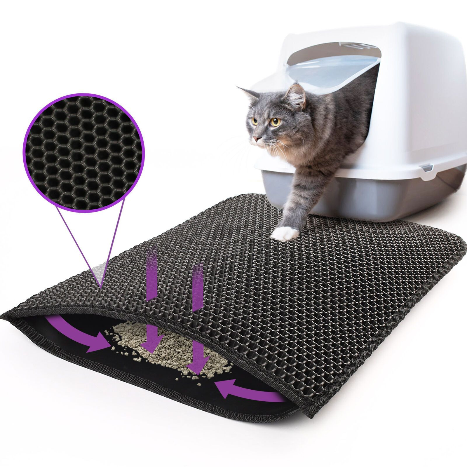 Kitty Cat Litter Mat Trapping Honeycomb Double Layer Design Waterproof Double La