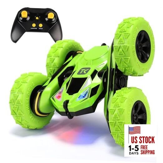  Remote Control Car RC Cars Toys for Boys Girls Ages 6-12, 4WD Stunt Car Green