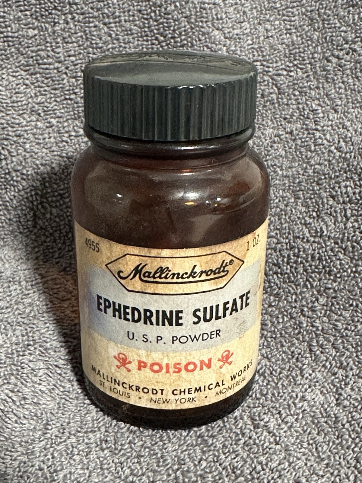 Antique Amber Ephedrine Sulfate POISON Apothecary Pharmacy *empty