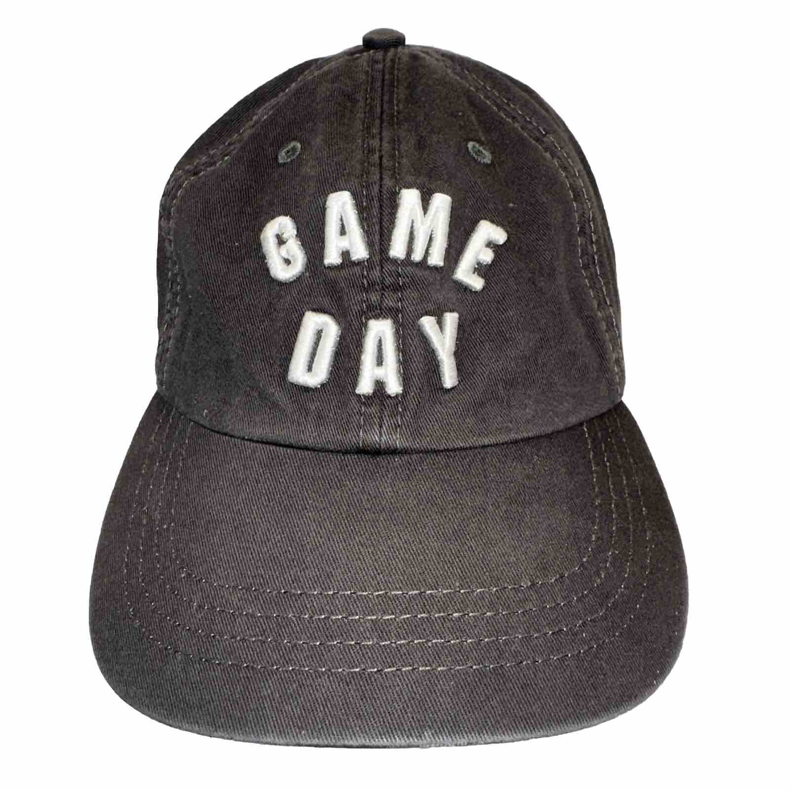 Game Day White Embroidered on Gray White Hat Cap Bring It on Back Strap Buckle