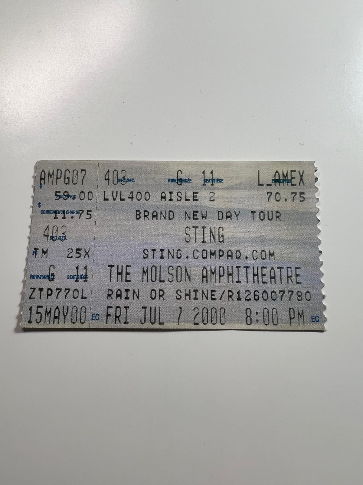Sting Brand New Day Tour Concert Ticket Stub 2000 Molson Amphitheatre Toronto