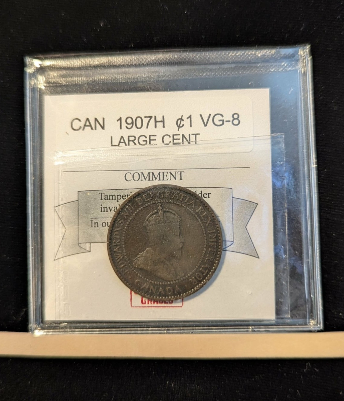 1907H  Coin Mart Graded Canadian, Large ¢1 Cent**VG-8**