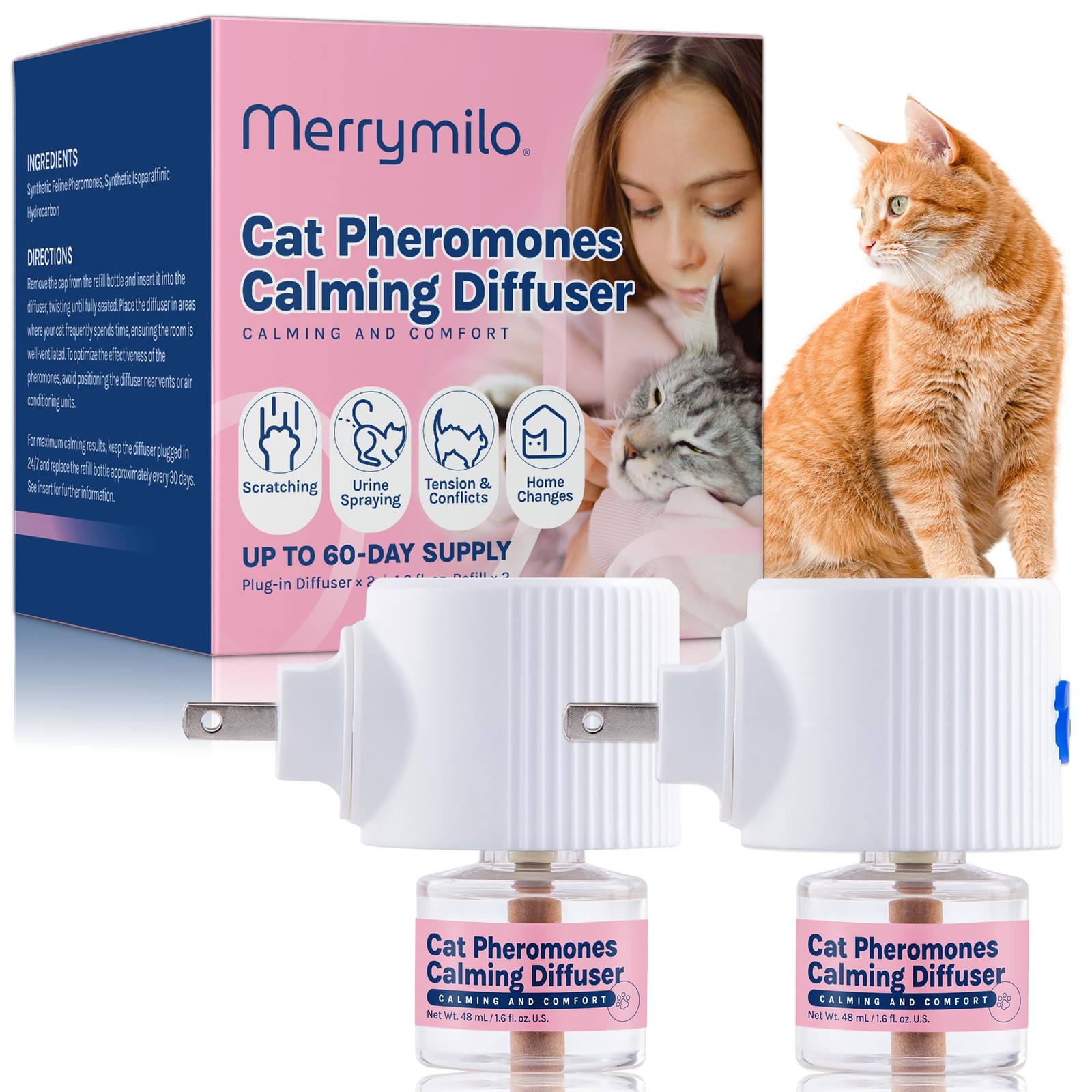 Cat Calming Pheromones Diffuser: 2 Classic Cats Plug in Refill Diffusers for ...