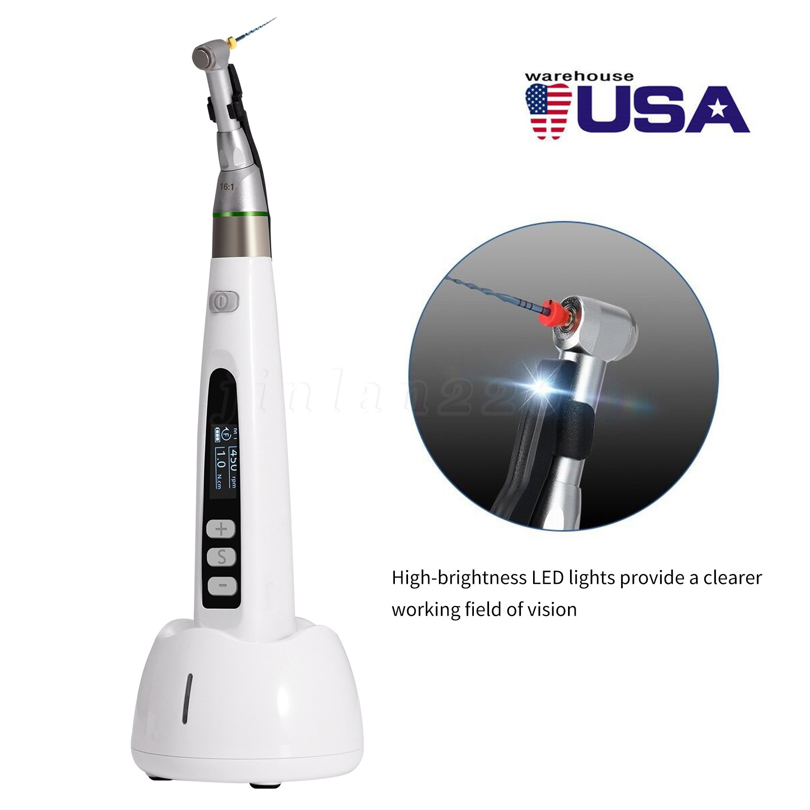 Woodpecker Style Dental Wireless LED Endo Motor 16:1 Reciprocation Contra Angle