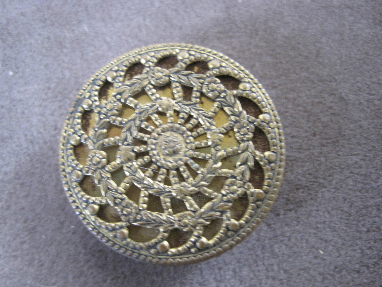 Flowers and Leaves  Button 1 1/8" Brass Old Antique