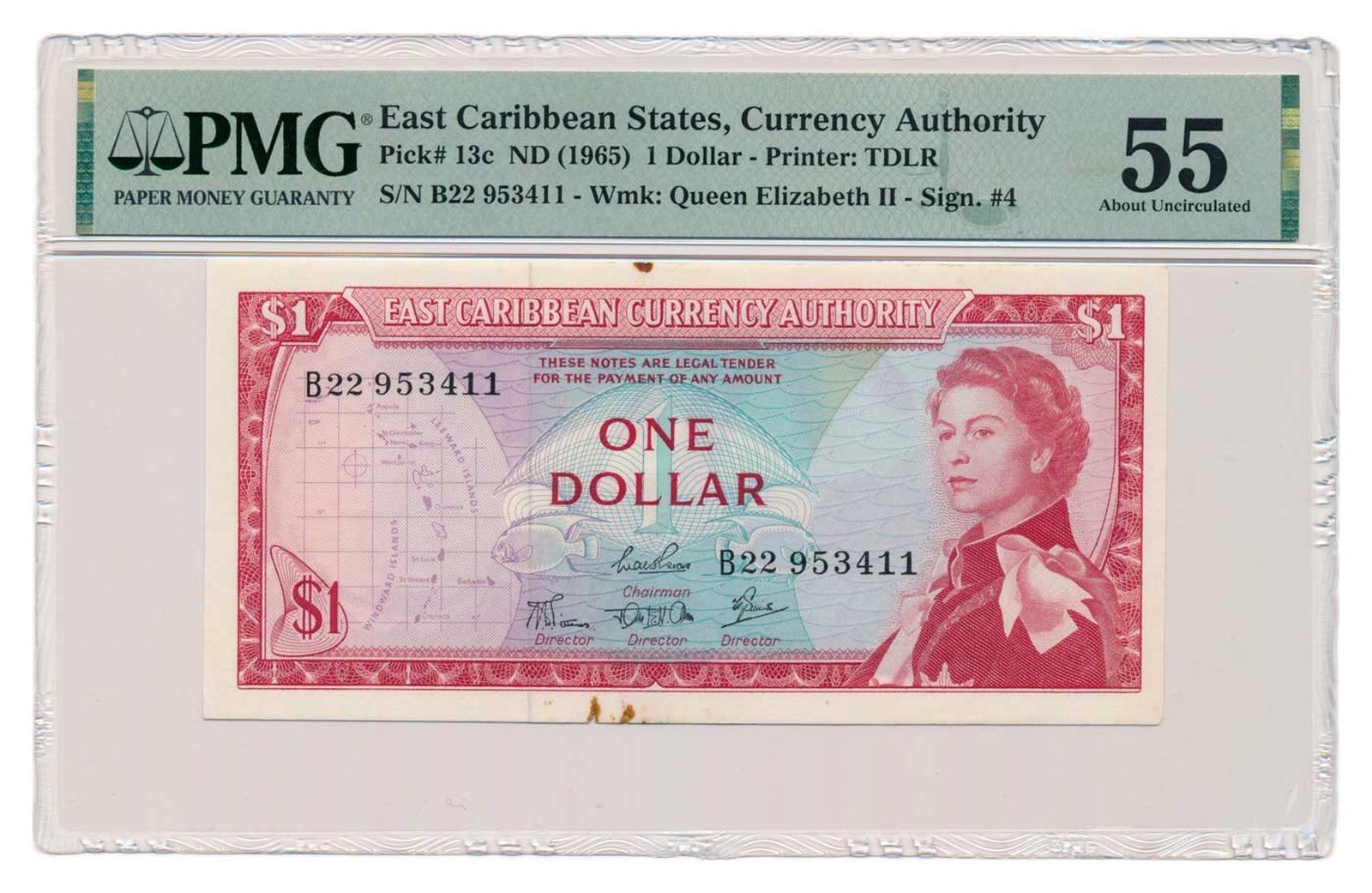 EAST CARIBBEAN STATES banknote 1 Dollar 1965, rare Kelsick,Gittens,Armour,Smith