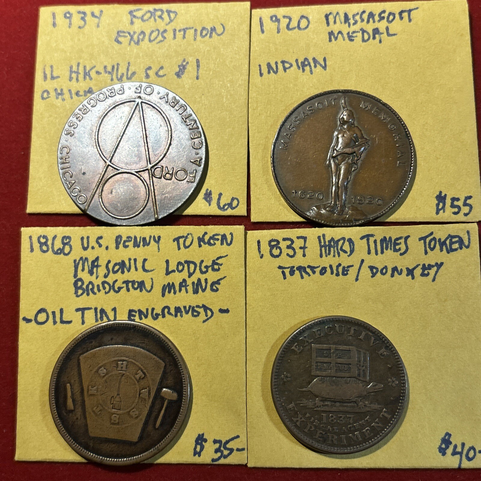 Mixed Lot  Of Copper Tokens Medals (4pieces)1837,1868,1920,1934 Free Shipping