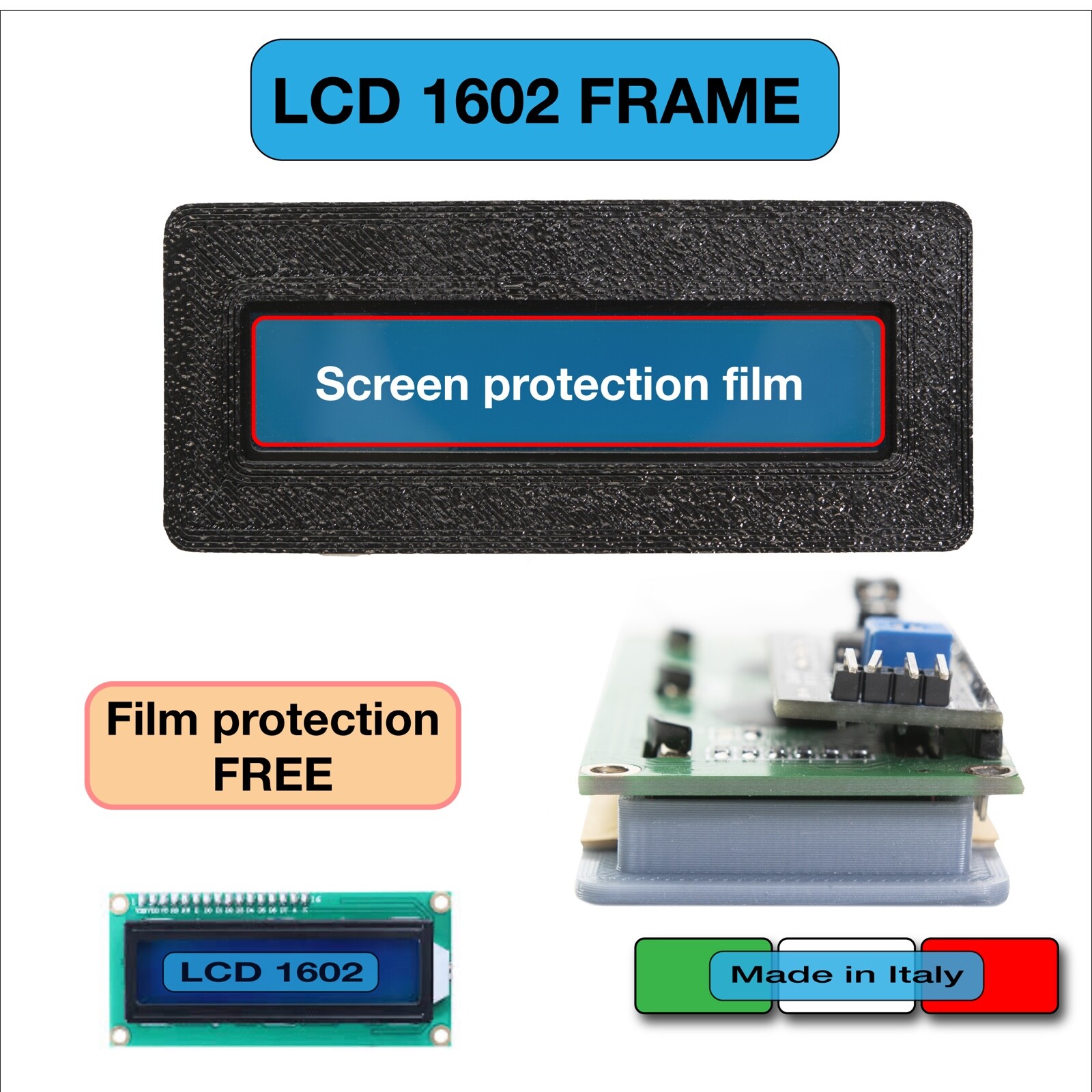 Frame simple case built-in LCD 1602 housing box protection Arduino Raspberry
