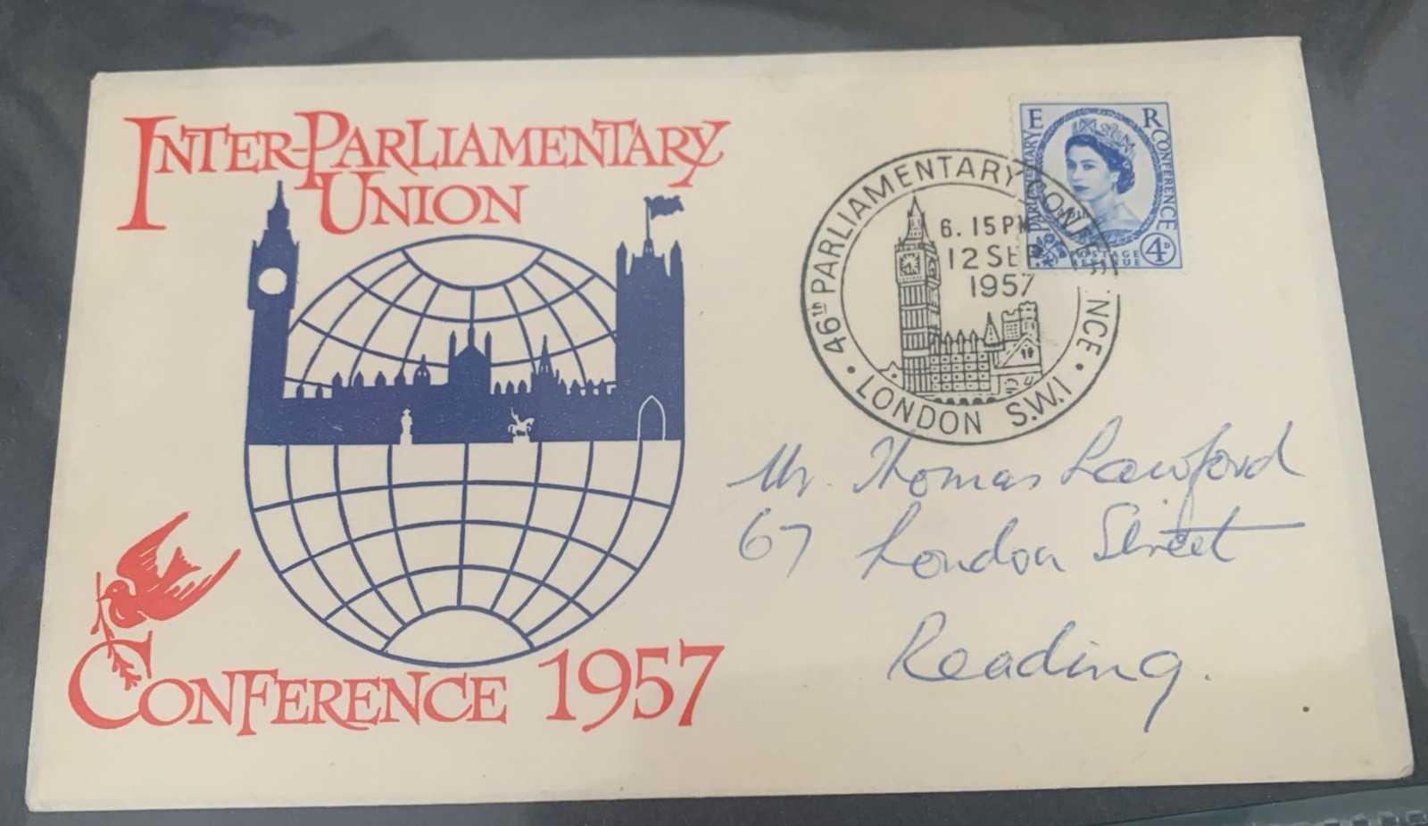 First Day Cover For The Inter-Parlimentary Union Conference 12th September 1957