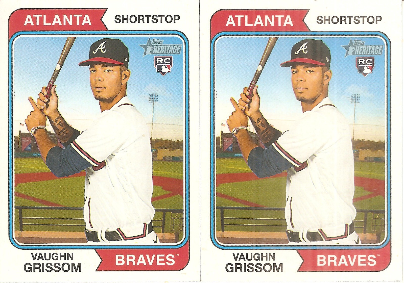 2 CARD 2023 TOPPS HERITAGE VAUGHN GRISSOM ROOKIE BASEBALL CARD LOT