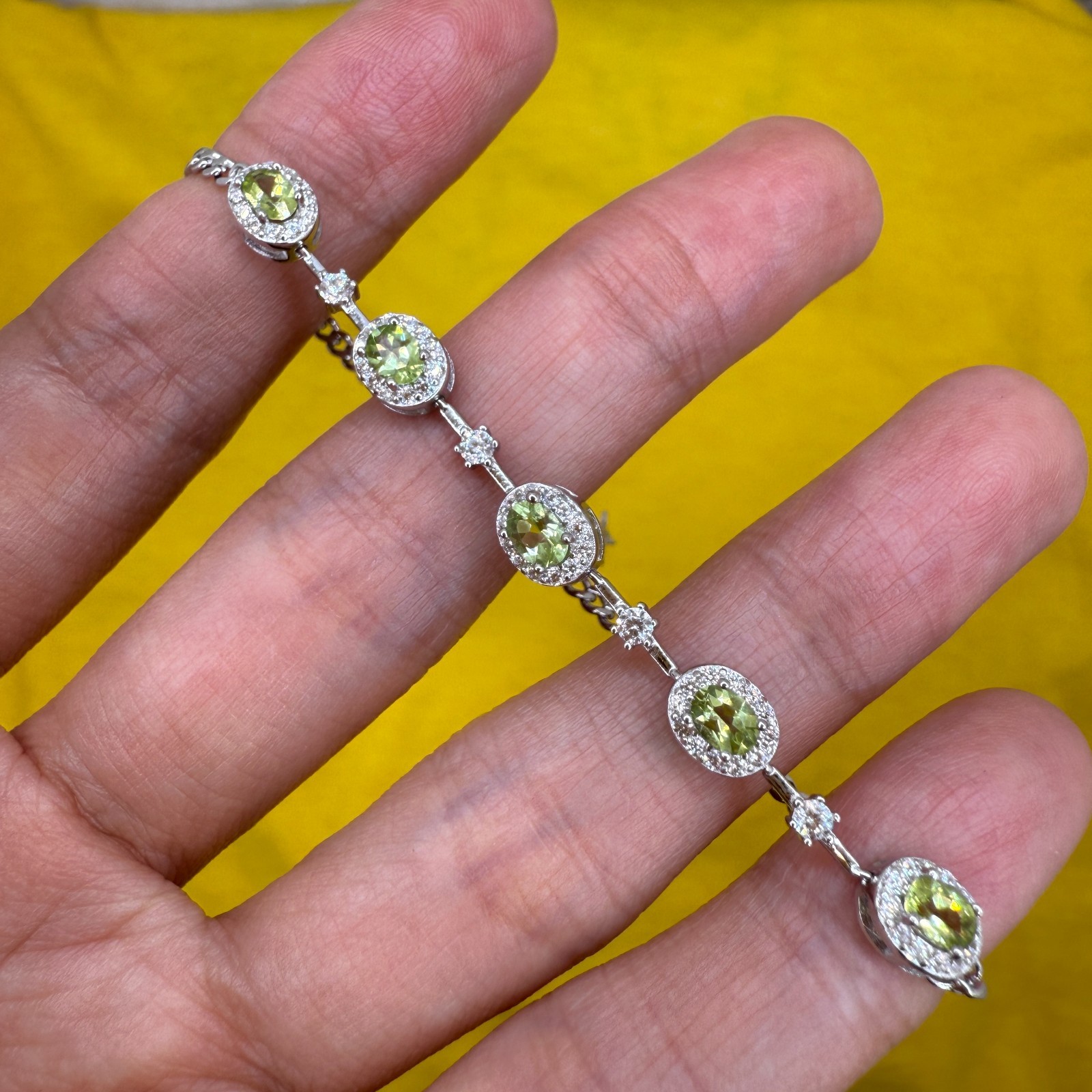 925 Sterling Silver Bracelet 4x3mm Green Natural Peridot Gemstone Chain Women