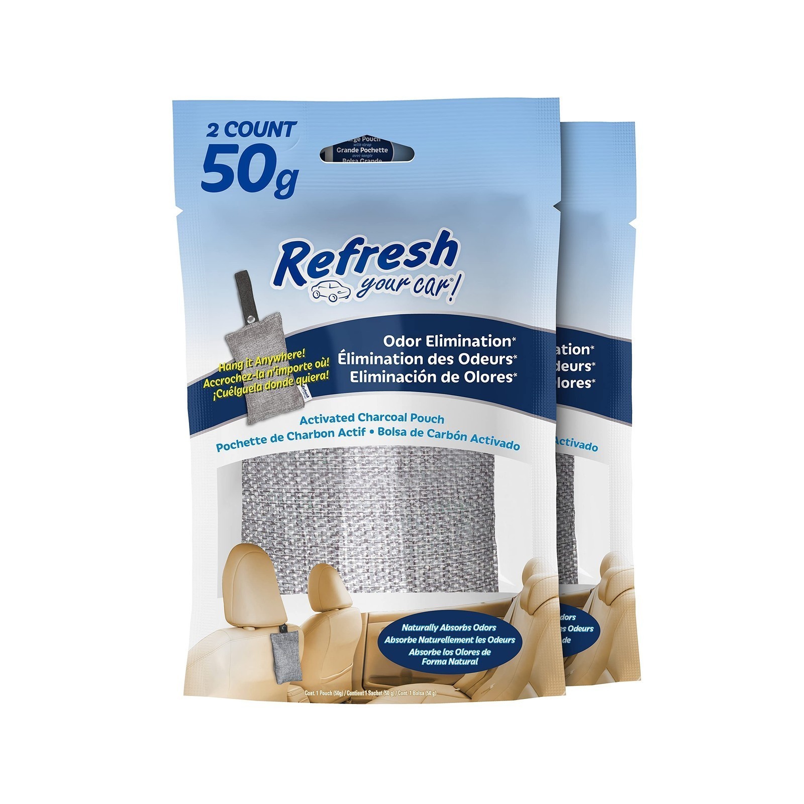 Car Air Freshener, Charcoal Odor Eliminator Bags, 2-Pack Fragrance Free