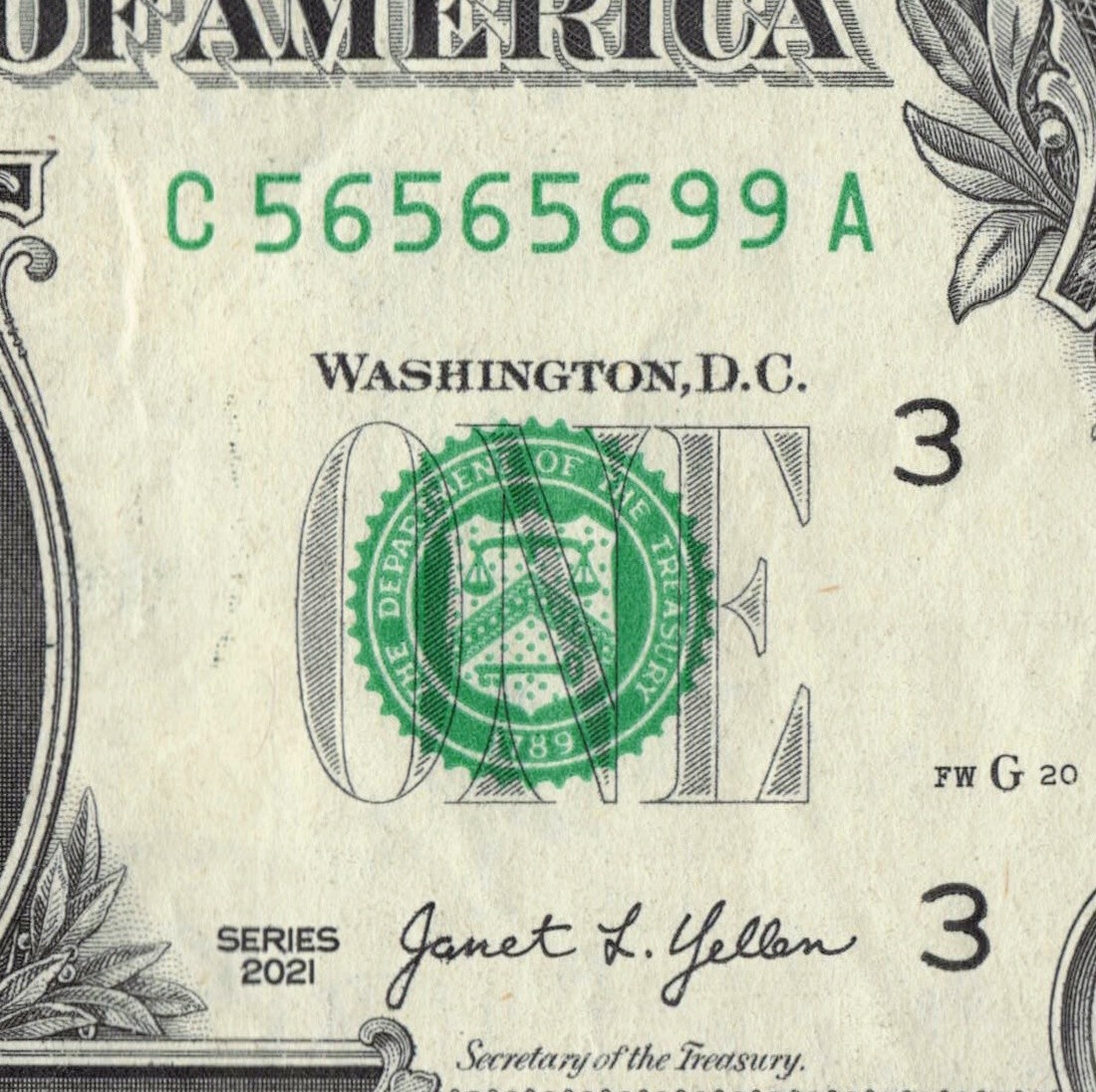 Mini Super Repeater 5s 6s Fancy Serial Number $1 Dollar Bill Pair 9s C56565699A