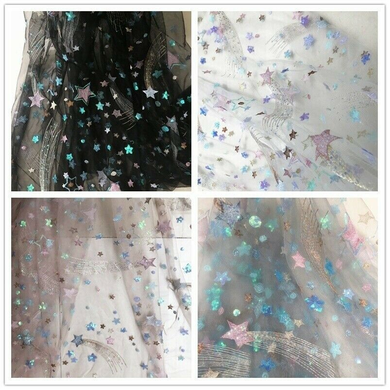 Sequin Embroidery Fabric Tulle Voile Mesh Star Dress Skirt Costume Curtain Craft