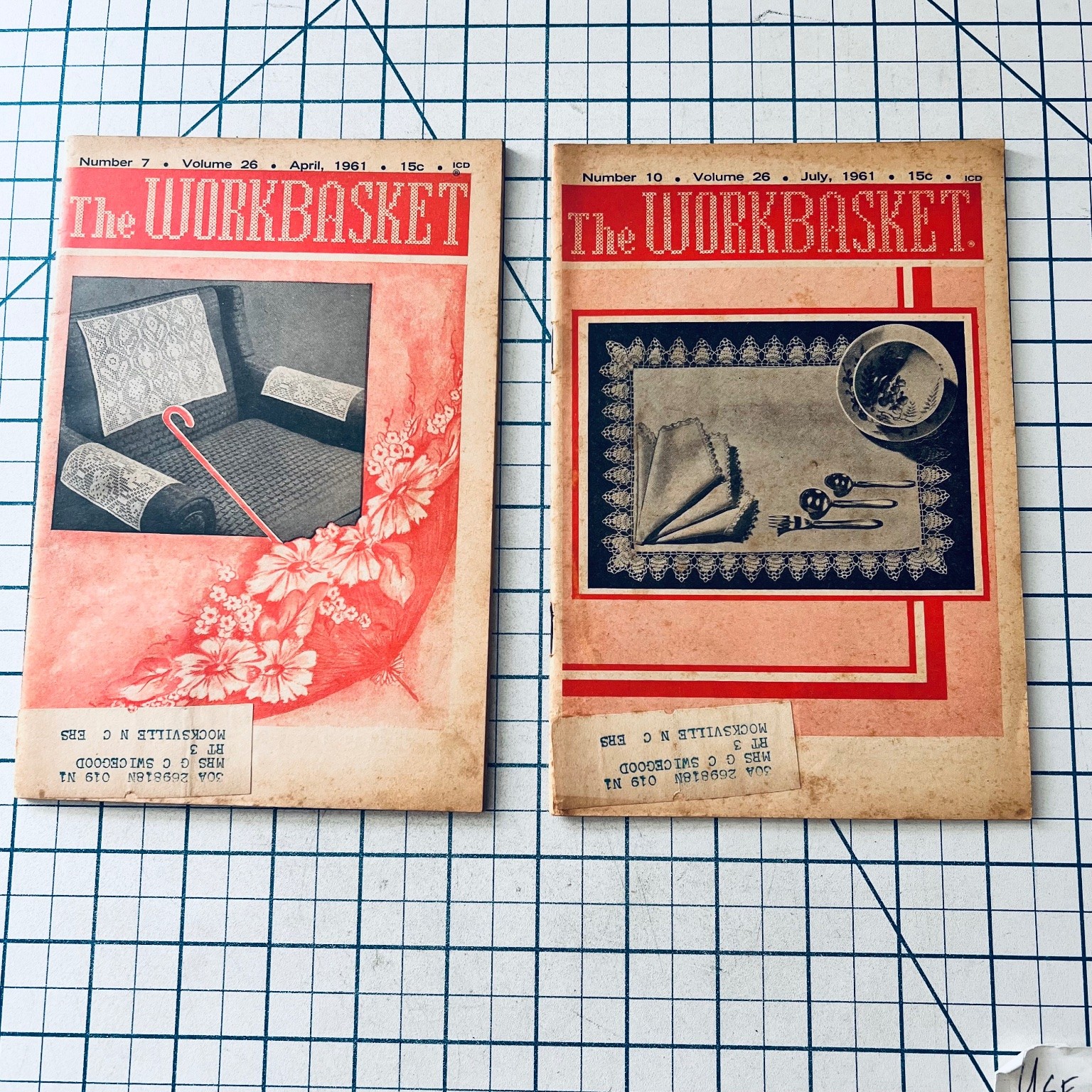 The Workbasket Magazine Vol 26 #7 #10 1961 Crochet Needlework Patterns Vintage