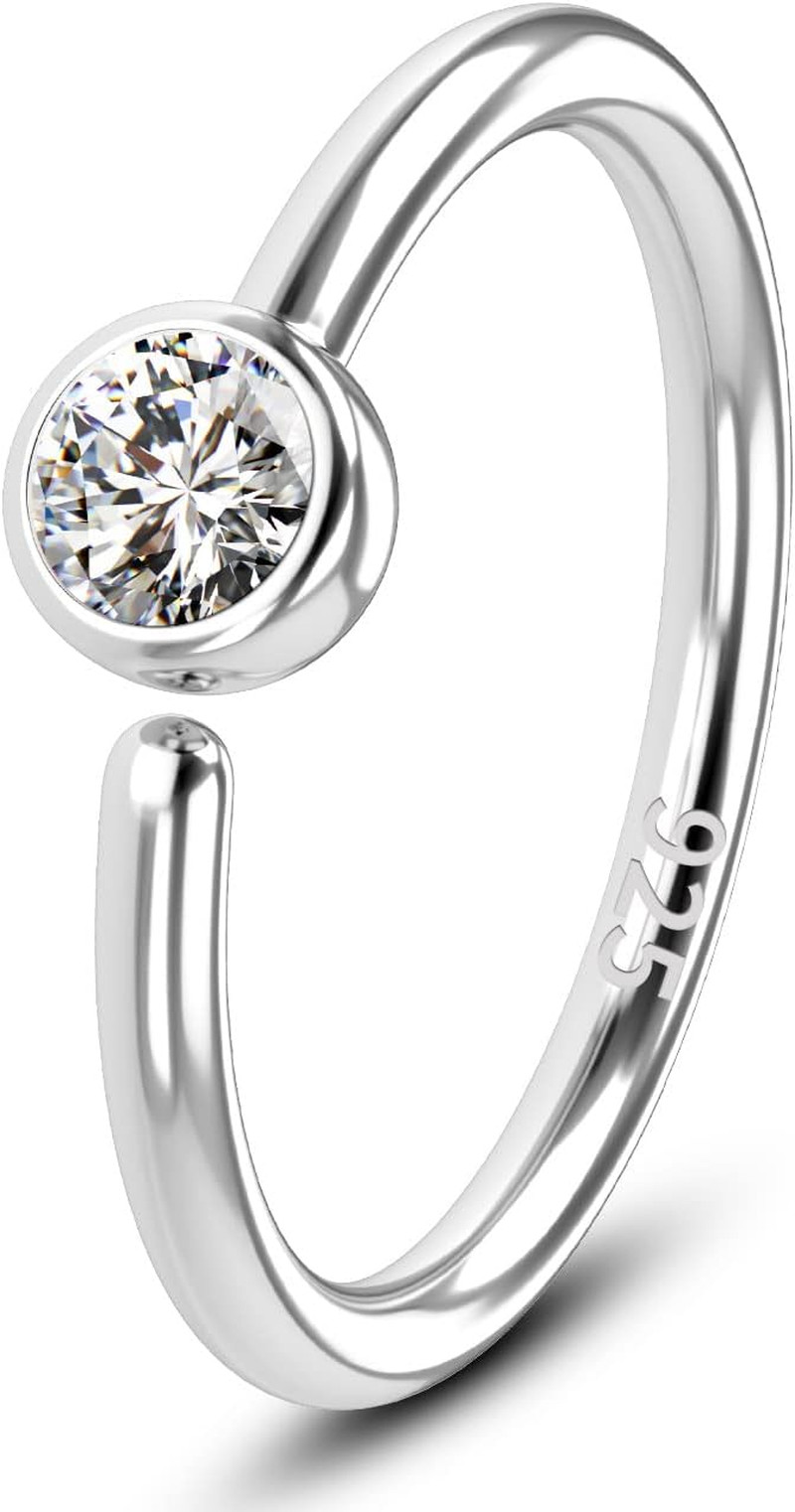 925 Sterling Silver Nose Rings Hoops, Clear CZ Nose Rings, Seamless Continuous O