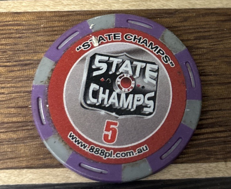 888 Poker League State Champs $5 Casino Poker Gaming Chip