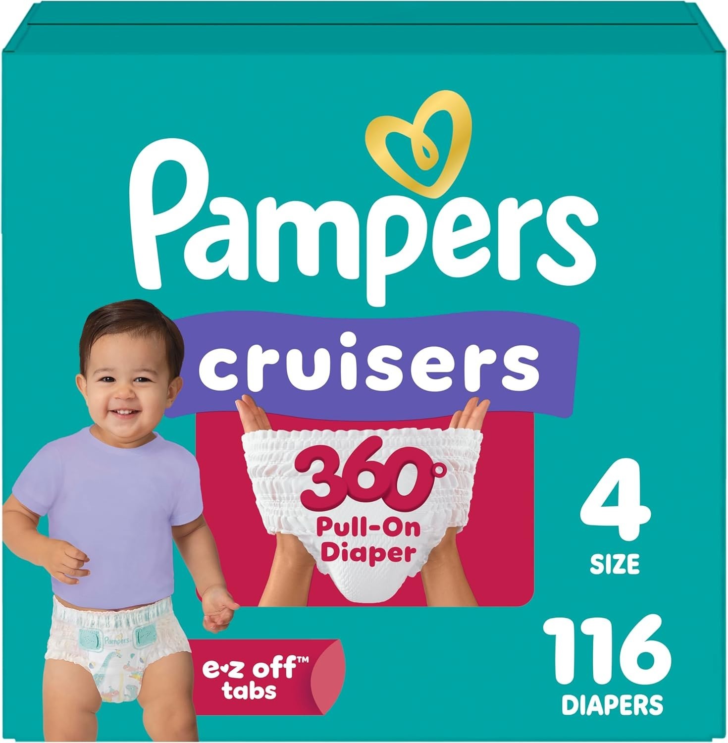 Pampers Diapers - Cruisers 360 - Size 4, Babyproof 100% Pull-On-116 COUNT