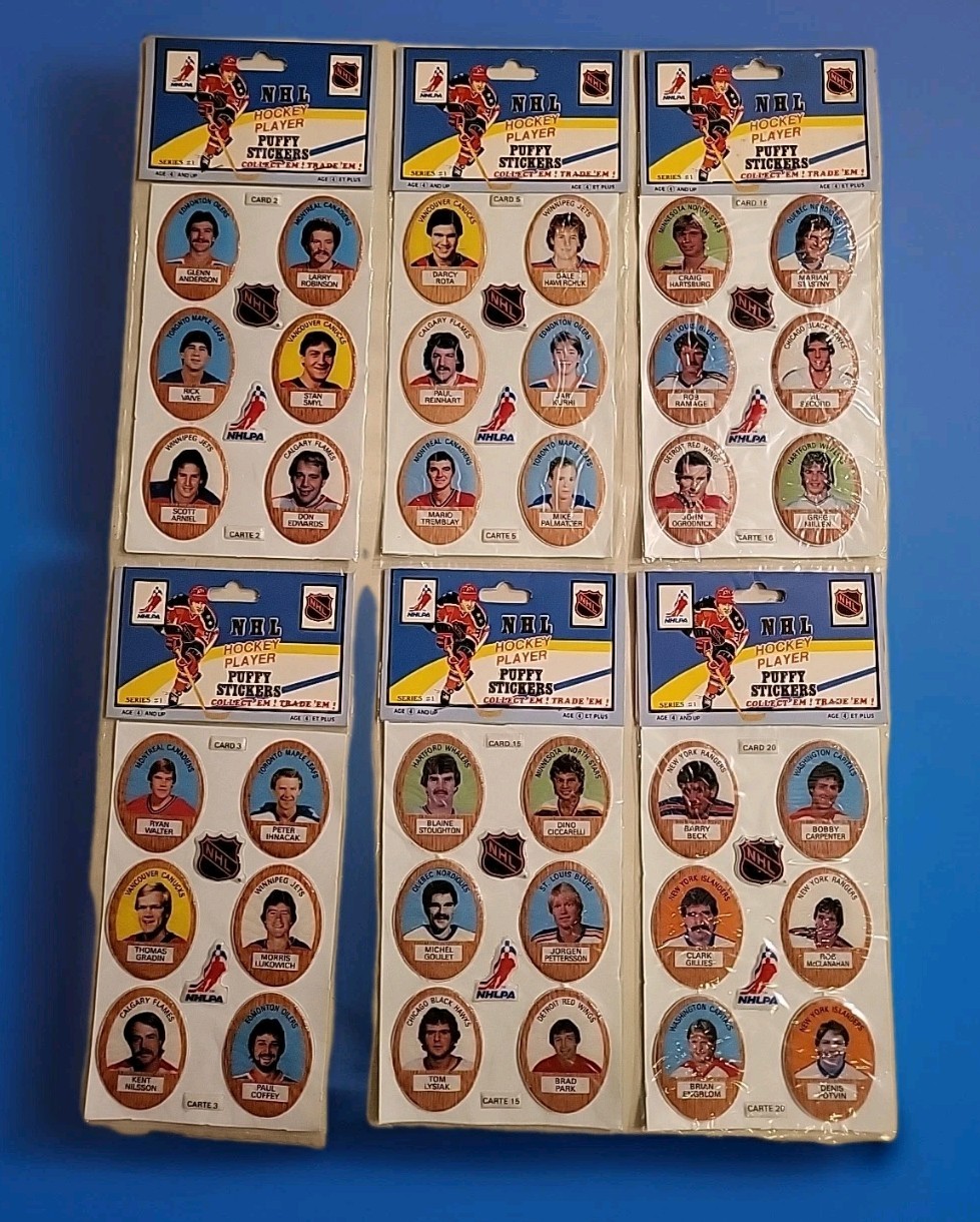 1980s Hockey Puffy Stickers 6 Sets = 36 Different Players Original Funmate Card