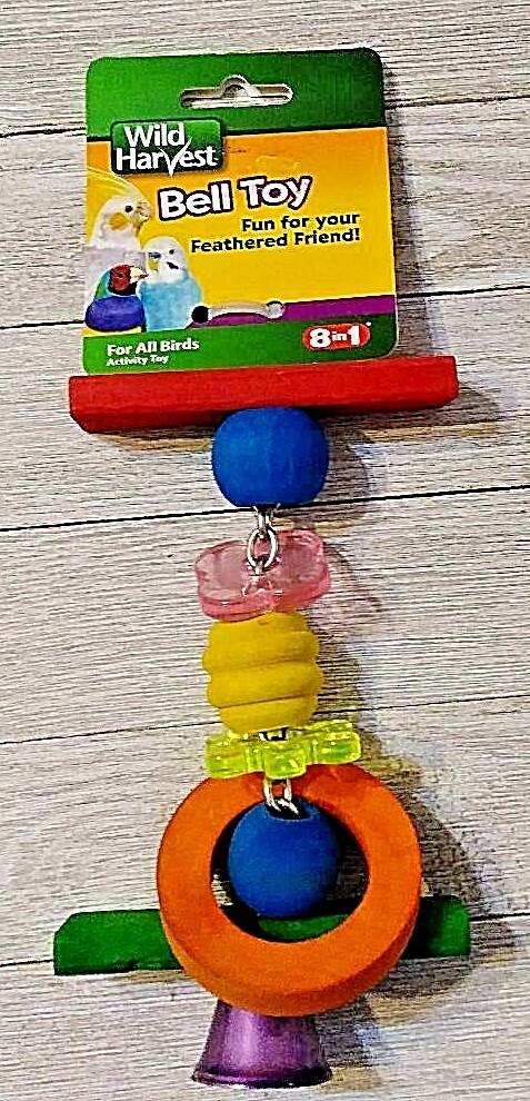 Wild Harvest Bell Toy Bird Cage Hanging Wood & Bell Toy 