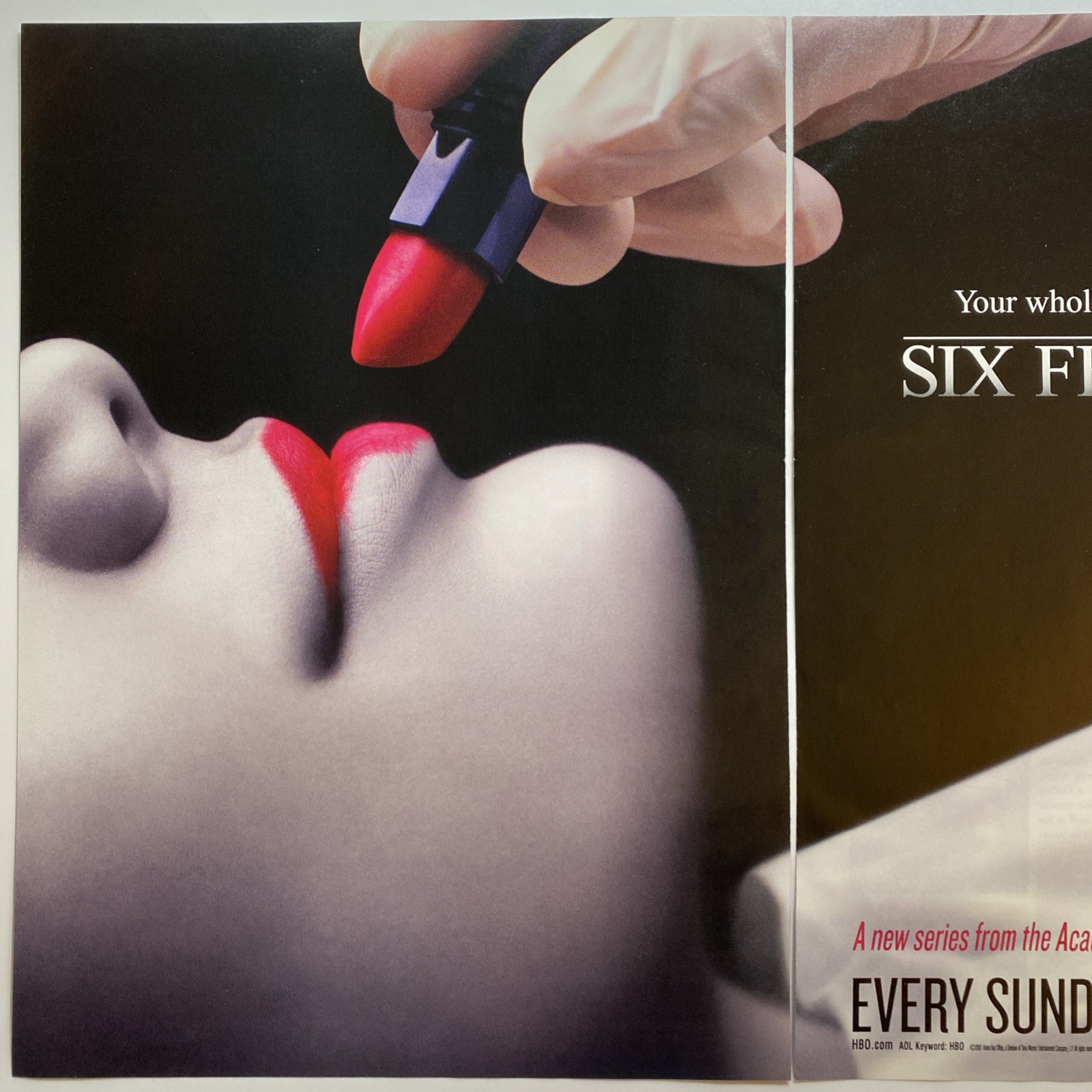 2001 HBO Six Feet Under 2 pg PRINT AD Series Premiere New Series Lips Lipstick