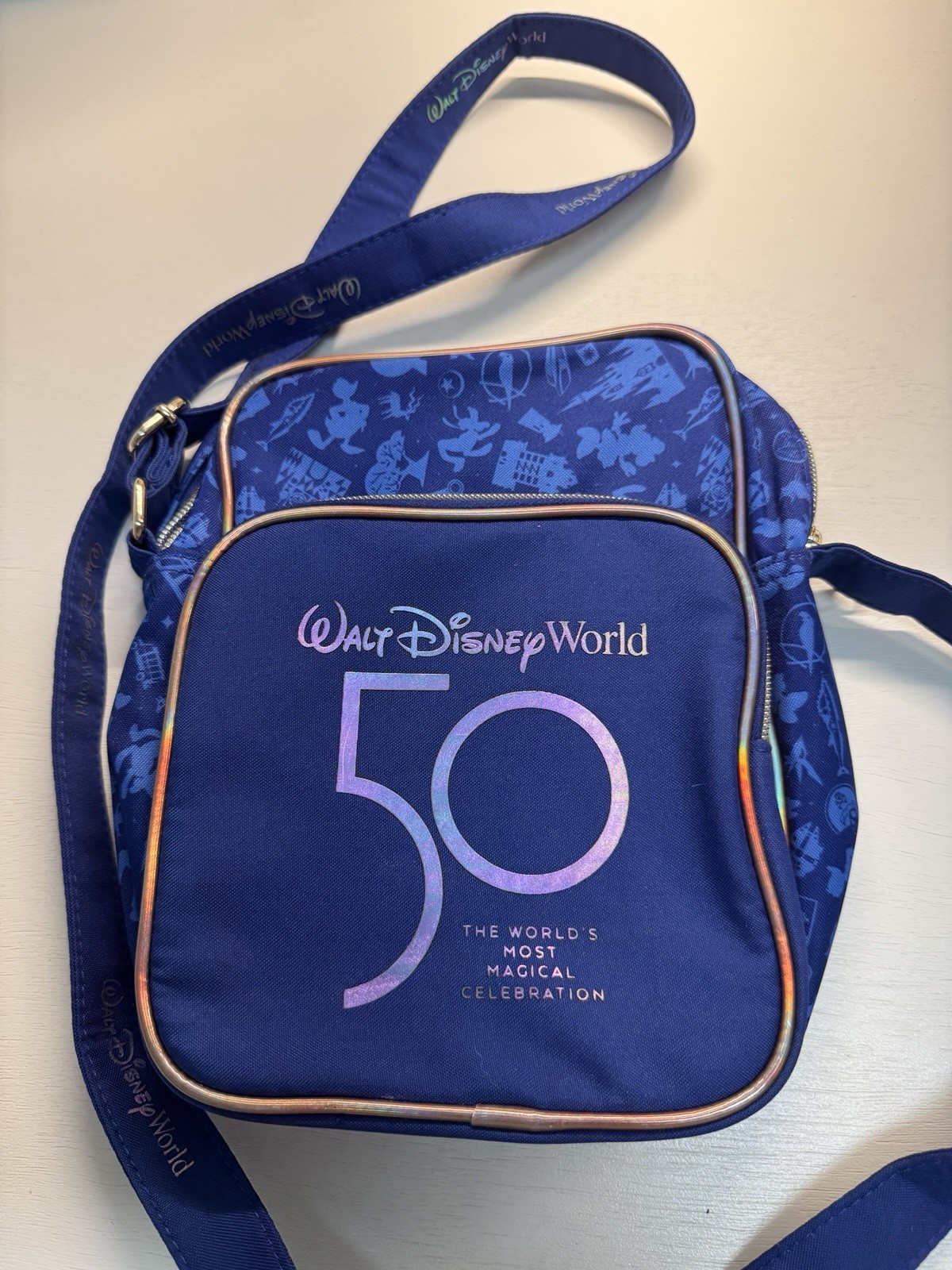 Walt DIsney World 50th Anniversary Crossbody Fabric Bag Purse blue