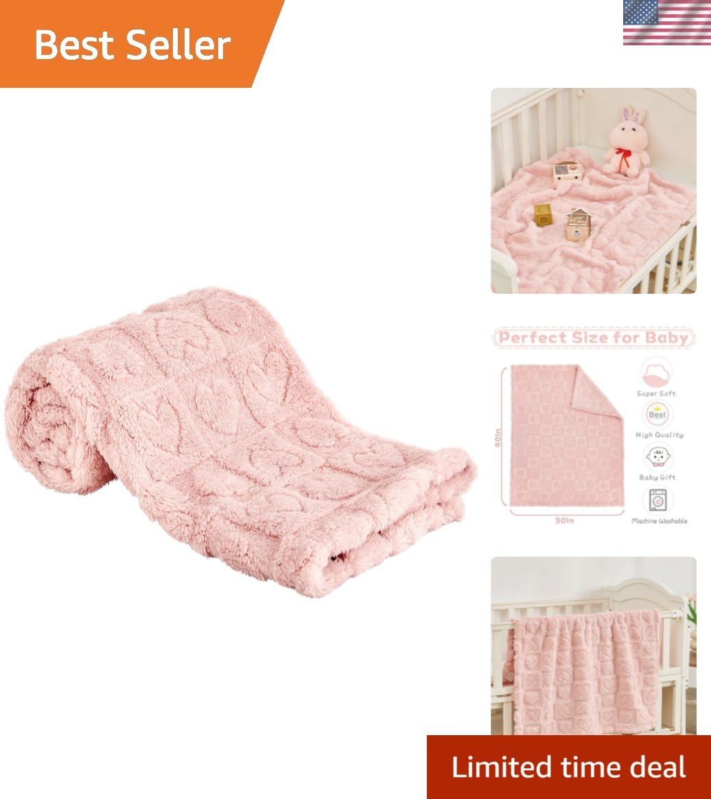 Fleece Baby Blanket Heart Checkered Blanket, Ultra Soft Cozy Baby Blankets fo...