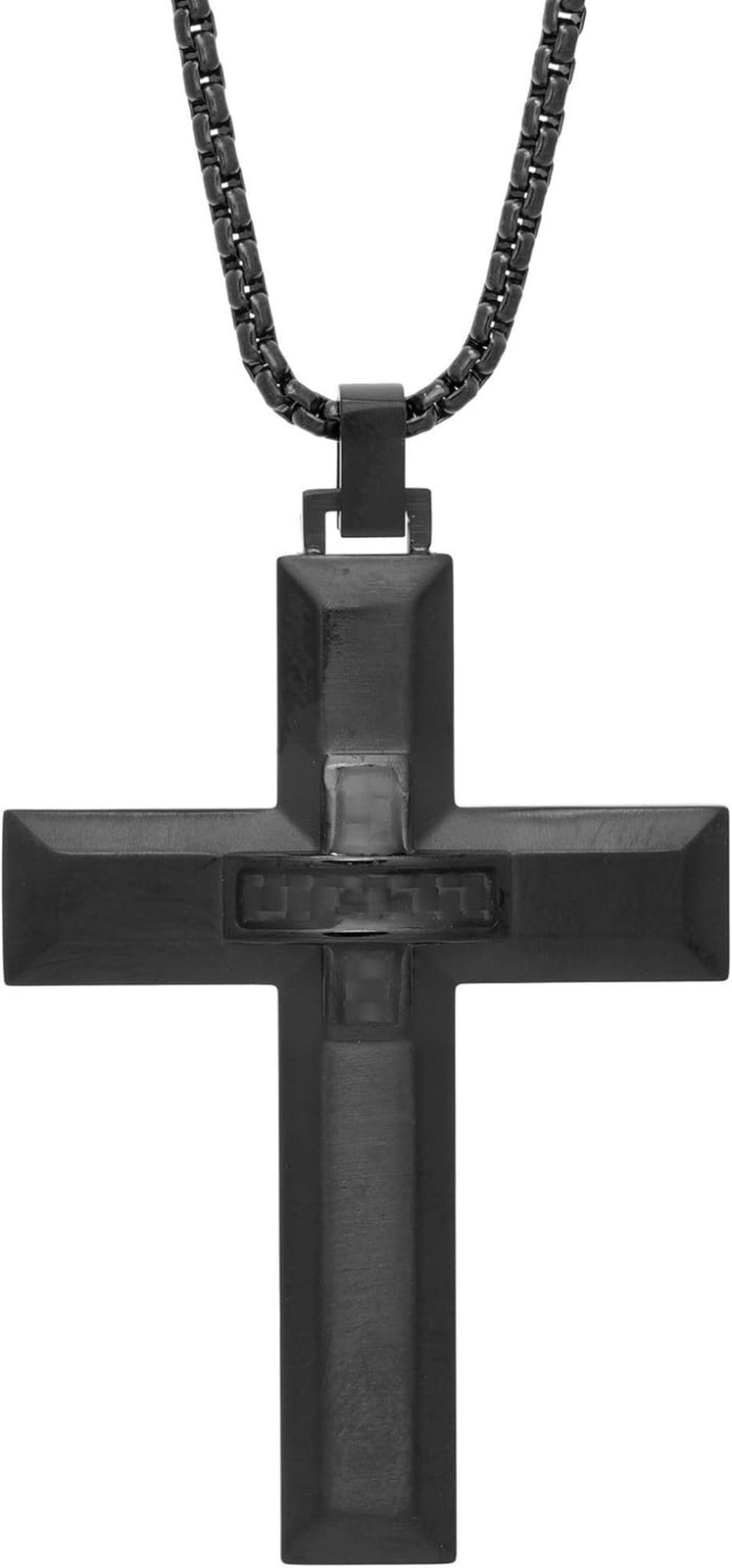 Cross Pendant Necklace for Men in Stainless Steel or Black Ion Plated with Carbo