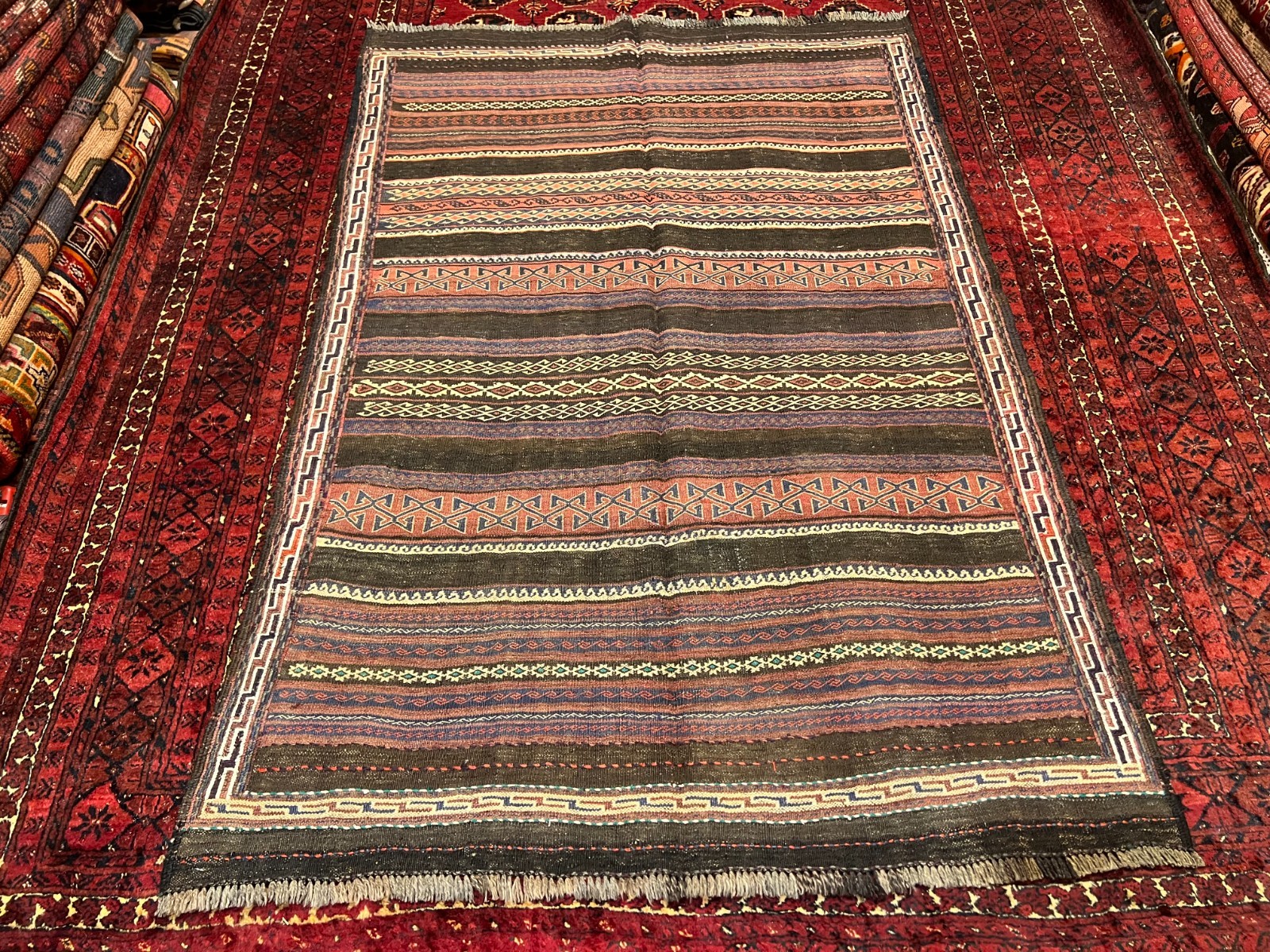 6 X 4 ft COLLECTORS’ ITEM Vintage Qalaino Natural Vegetable Dye Sumak Kilim