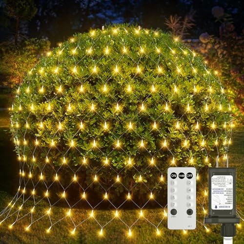 12ft x 5ft 360LED Bush Net Lights, Connectable Outdoor Mesh Bush Warm White