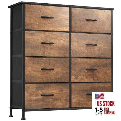  Fabric Dresser for Bedroom, Tall Storage Tower with 8 A-rustic Brown 8-Drawer