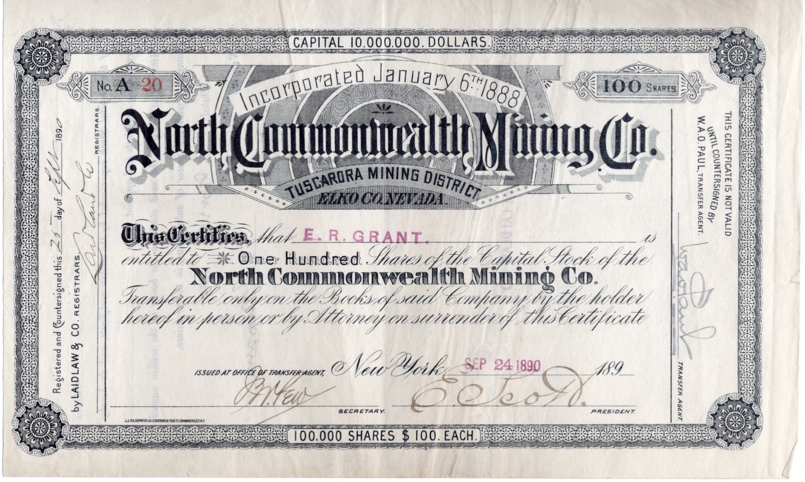 North Commonwealth Mining Co., 1890 - Tuscarora, Nevada