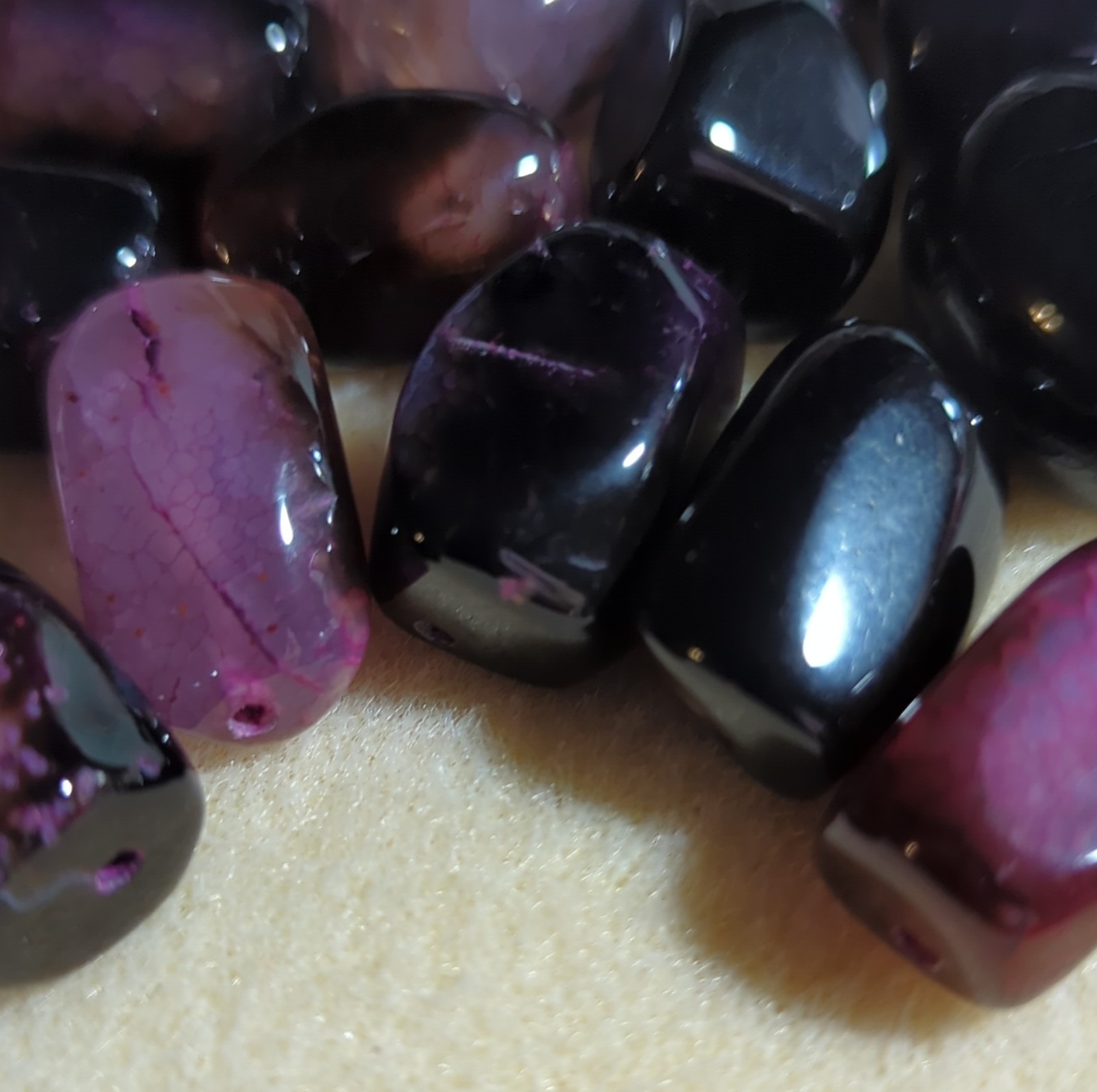 Purple Black Agate Barrel Glossy Beads 15mm Center-Drilled for Jewelry Making